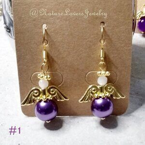 🍂🍁🍃 3/$25!!! Saucy Angels! Lilac, Purple & Gold Angel Girly Earrings!